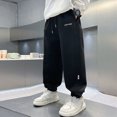 thumbnail image 2 of NOLDARES Boys Baggy Sweatpants Casual Straight Wide Leg Drawstring Waisted Joggers Sweat Pants with Pockets(W123-Beige), 2 of 6