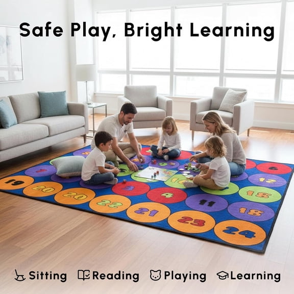 SAFECASTLE Kids Carpet Sitting Circles Rug – 7'8" x 12'8" – Large Classroom Seating Rug with 24 Numbered Circles – Colorful Educational Learning Carpet for Preschool, Kindergarten, Daycare & Playroom