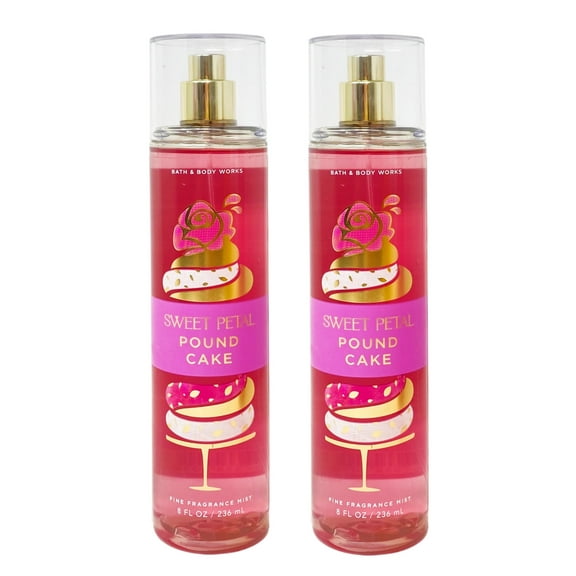 Bath and Body Works Sweet Petal Pound Cake 2 Pack Fine Fragrance Mist Bundle - 8 fl oz / 236 mL each