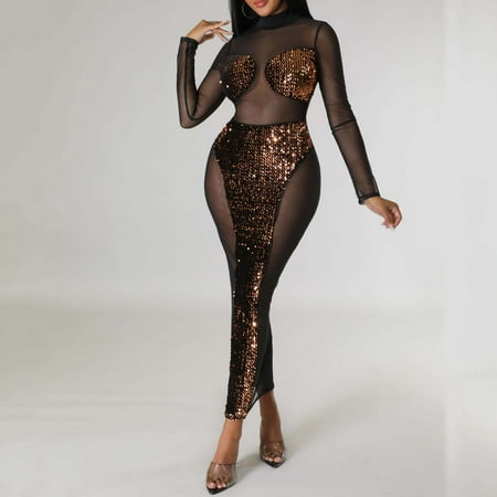 Spring Dresses for Women Vestido de mujer Women s Fashion Perspective Hot Diamond Sequin Long Sleeve Feather Bag Hip Skirt Nightclub Style Party Mini Dress  Perfect for Night Out or Clubbing
