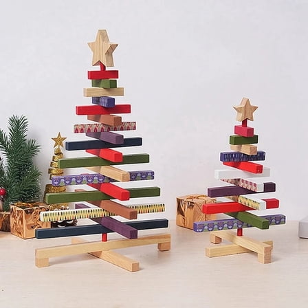 Wooden Christmas Trees Figurines Christmas Decorations Home Accessories Rotatable Miniatures Aesthetic Room Decor