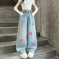 thumbnail image 4 of Auroural Girls Pants 10/12 Girls Jeans Size 12 Wide Leg Mid Size Children's Sports Sweatpants Children's Flower Curved Knife With Pockets Casual Pants Pants Pink 11-12 Years, 4 of 8