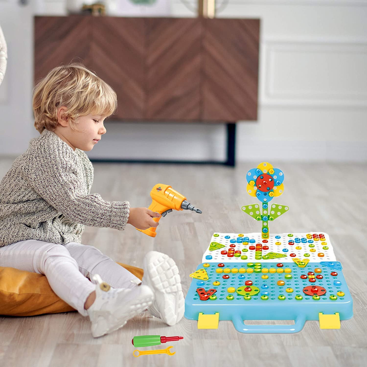 276 Piece Trendy Bits Drill Puzzle STEM Learning Building Toys for Kids Ages 3 8 Creative Mosaic Drill Set for Kids Boys and Girls Gift Electric