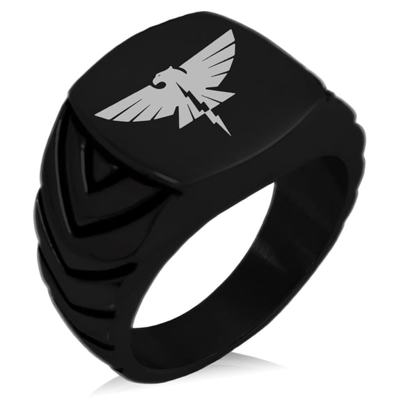 Stainless Steel Zeus Greek God of Sky Chevron Pattern Biker Style Polished Ring