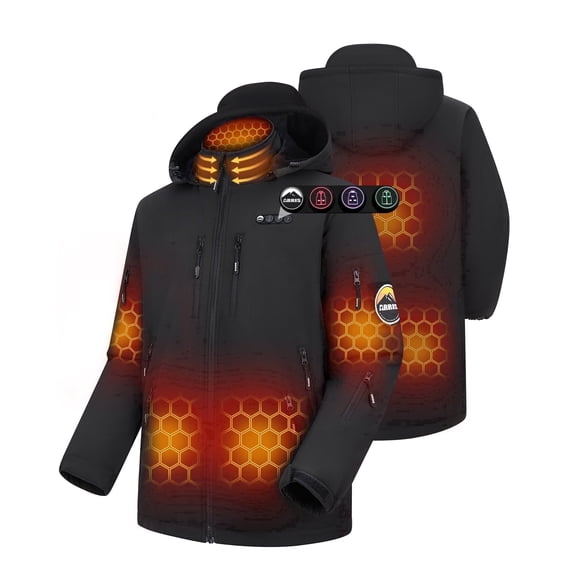 ARRIS Heated Jacket for Men , Electric Heating Soft Shell Coat with 12V Battery and Detachable Hood - Waterproof, 8 Heating Areas-L