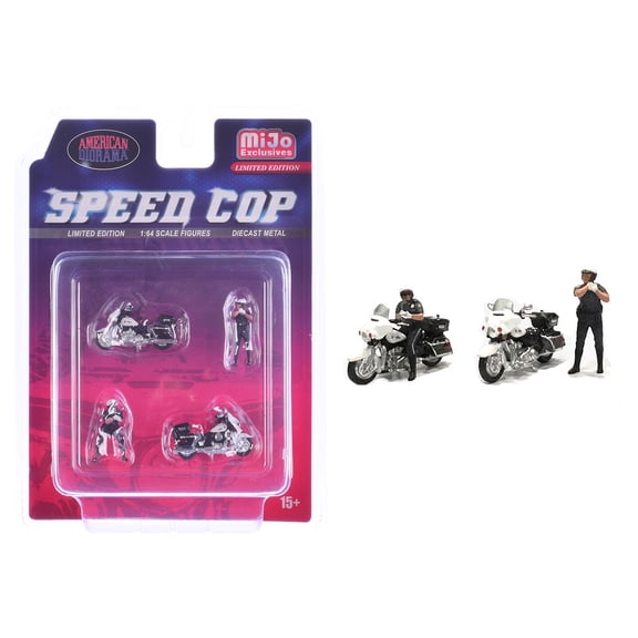 American Diorama AD-64530MJ Speed Cop 4 Piece Diecast Figure Set - 2 Figures 2 Motorcycles Limited Edition for 1-64 Scale Models