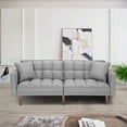 thumbnail image 5 of Modern Tuft Futon Couch Convertible Loveseat Sleeper Reclining Sofa Bed Twin Size with Arms and 2 Pillows for Living Room, Light Grey, 5 of 9