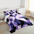 thumbnail image 3 of Manfei Chic Abstract Stripes Full Size Comforter Sets for Adult, Purple Rectangle Geometric Bedding Comforter Set, Retro Artwork Reversible Bedding Sets, Super Cozy Room Decor, 3-Piece, 3 of 8