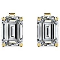 JeenMata 3 Carat Emerald Cut Moissanite - Minimalist Solitaire Stud Earrings - 18K Yellow Gold Plating Over Silver