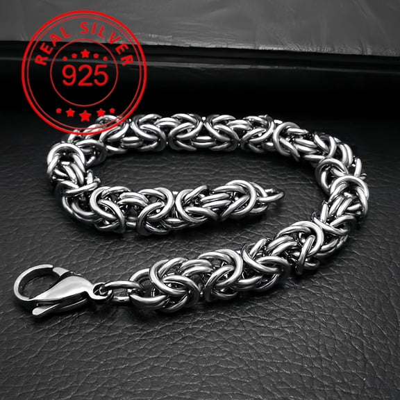 Vintage Italian S925 Silver Handmade Woven Dragon Bone Bracelet - 1 New, Anti-Allergic, Fashionable, Personalized, Suitable for Daily Gatherings and Parties - Best Gift for Halloween, Christmas,