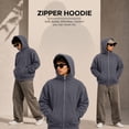 thumbnail image 3 of Oversized Zip-Up Hoodies for Women & Men, 320 GSM Heavyweight Fleece Sweatshirt, Soft Cotton Blend Baggy Hoodie With Pockets, Medium - Wolf Gray, 3 of 11