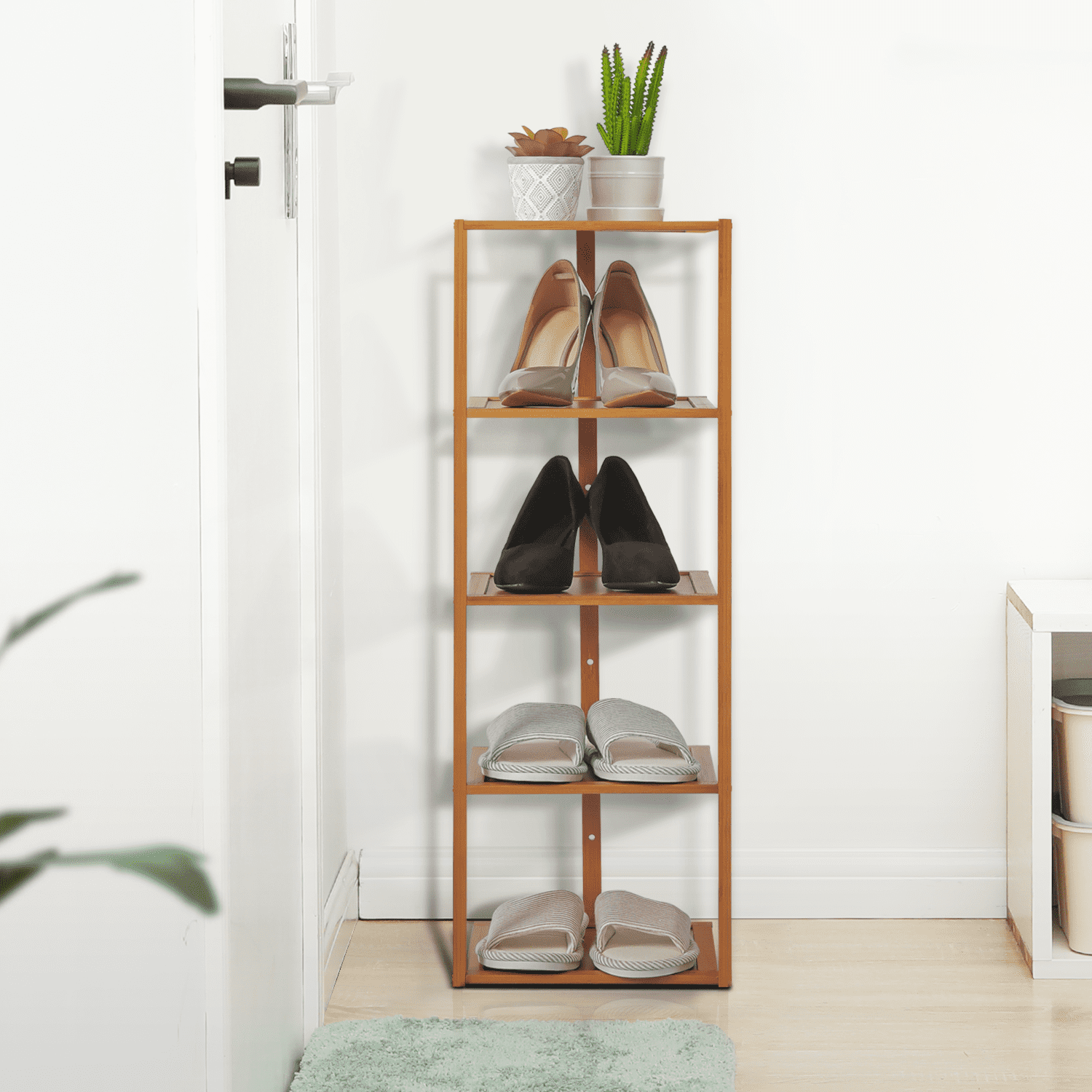 Suwoic Bamboo Shoe Rack Organizer, 5 Tier Shoe Shelf Storage Organizer, for Entryway, Hallway, and Closet (Nature Suwoic Bamboo Shoe Rack Organizer, 5 Tier Shoe Shelf Storage Organizer, for Entryway, Hallway, and Closet (Nature
