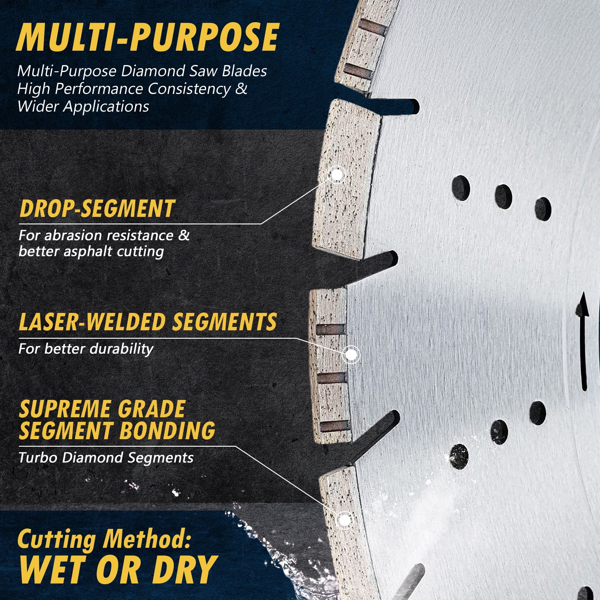 EDiamondTools 14" All Purpose Diamond Saw Blades for Reinforced Concrete, Asphalt, Granite