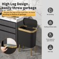 thumbnail image 4 of Bote de basura de oficina con tapa, bote de basura de baño negro con borde dorado, cubo de basura moderno y estrecho con patas, cubo de basura delgado de plástico para dormitorio, sala de, 4 of 4