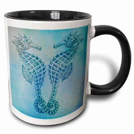 

3dRose Aqua Seahorses- Beach Theme Vintage Art Two Tone Black Mug 11oz