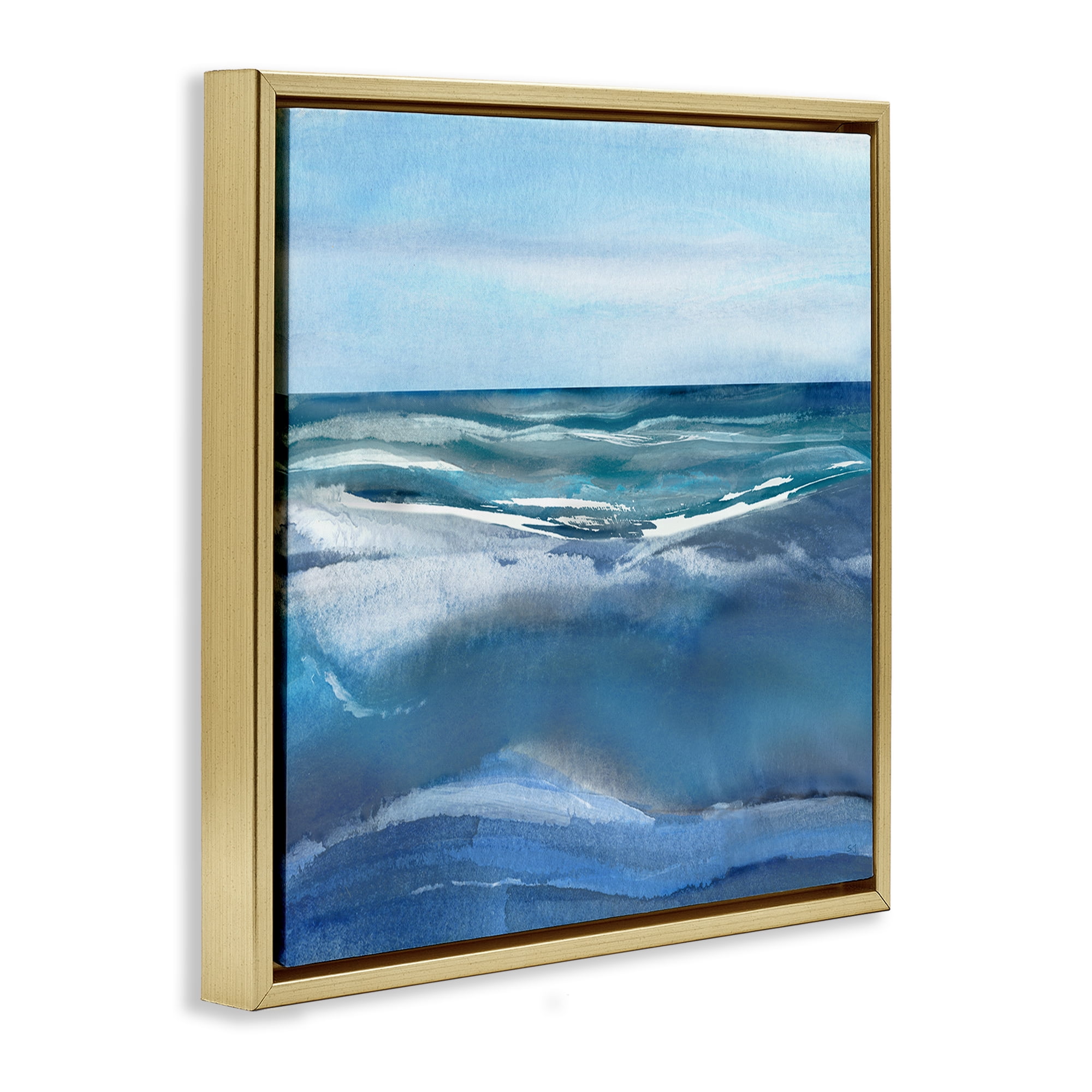 Stupell Industries Calm Seas under Soft Sky Gold Framed Floater Canvas Wall Art, design by Susan Jill