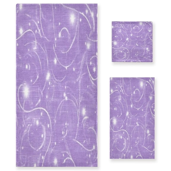 BZSMCE 3piece Bath Towel Sets Hand Bath Towels Fashion Light Purple Sparkle Printed Towel Sets