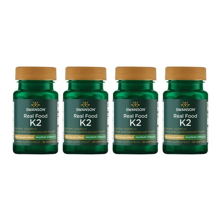 Swanson Maximum Strength Vitamin K2 (Menaquinone-7)-Vitamin Supplement Supporting Cardiovascular and Bone Health-Made from Japanese Natto to Help Regulate Calcium (30 Softgels, 200mcg Each) 4 Pack