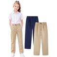 thumbnail image 3 of HILEELANG 4-15 Little/Big Boys and girls Chino Pants Straight Leg Button Front Twill School Uniform Everyday Wear Navy Khaki 2 Pack,Size 4-5T, 3 of 12