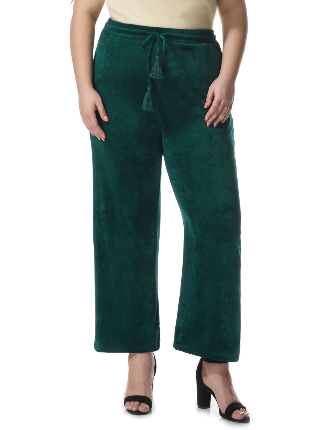 Women Plus Size Velvet Elastic Waist Drawstring Pants Green 3X ...