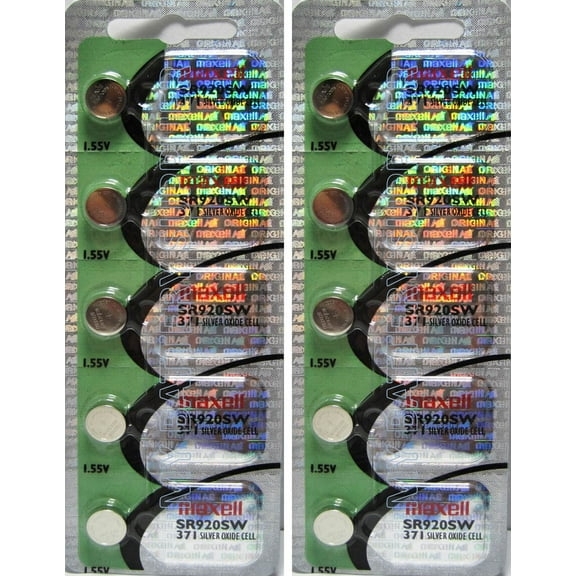 10 Maxell SR920SW Watch Battery Button Cell 371 - 2 Packs of 5 Batteries "New hologram packaging"