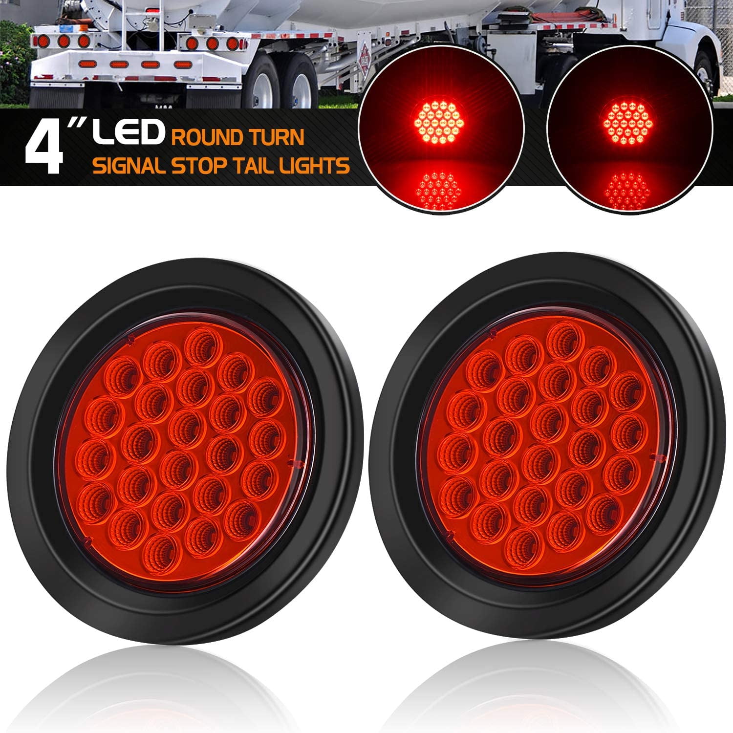 2Pcs 4.3" Round 19 LED Truck Trailer Lorry Brake Stop Turn Tail Light 