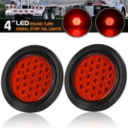 2Pack Red 4" Round 24 LED Truck Trailer Reflective Brake Stop Turn Tail Lights / Grommets Wires