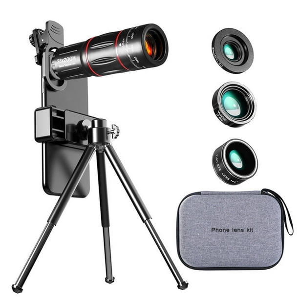 Coiry 4 en 1 objectif de caméra télescope zoom 28x objectif de caméra  mobile kit d'objectif de téléphone portable universel zoom optique grand  angle pour smartphone 