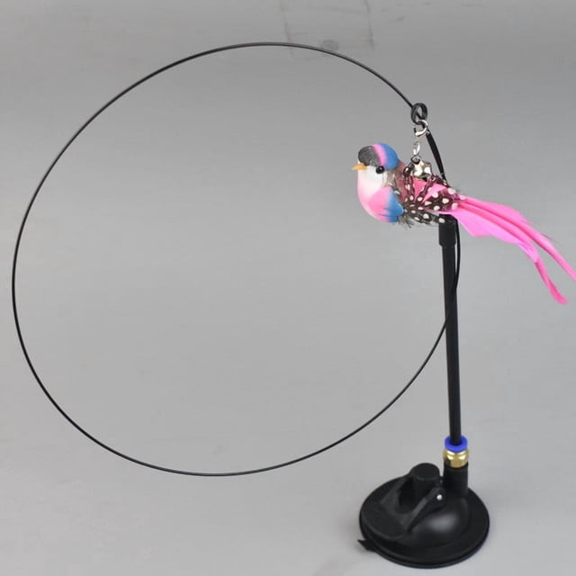 Juego de ventosa y juego portátil para juguete para gatos, varita de doble cabeza, apuntador de plumas intercambiable, base estable anti-volcado, juguete interactivo para interiores