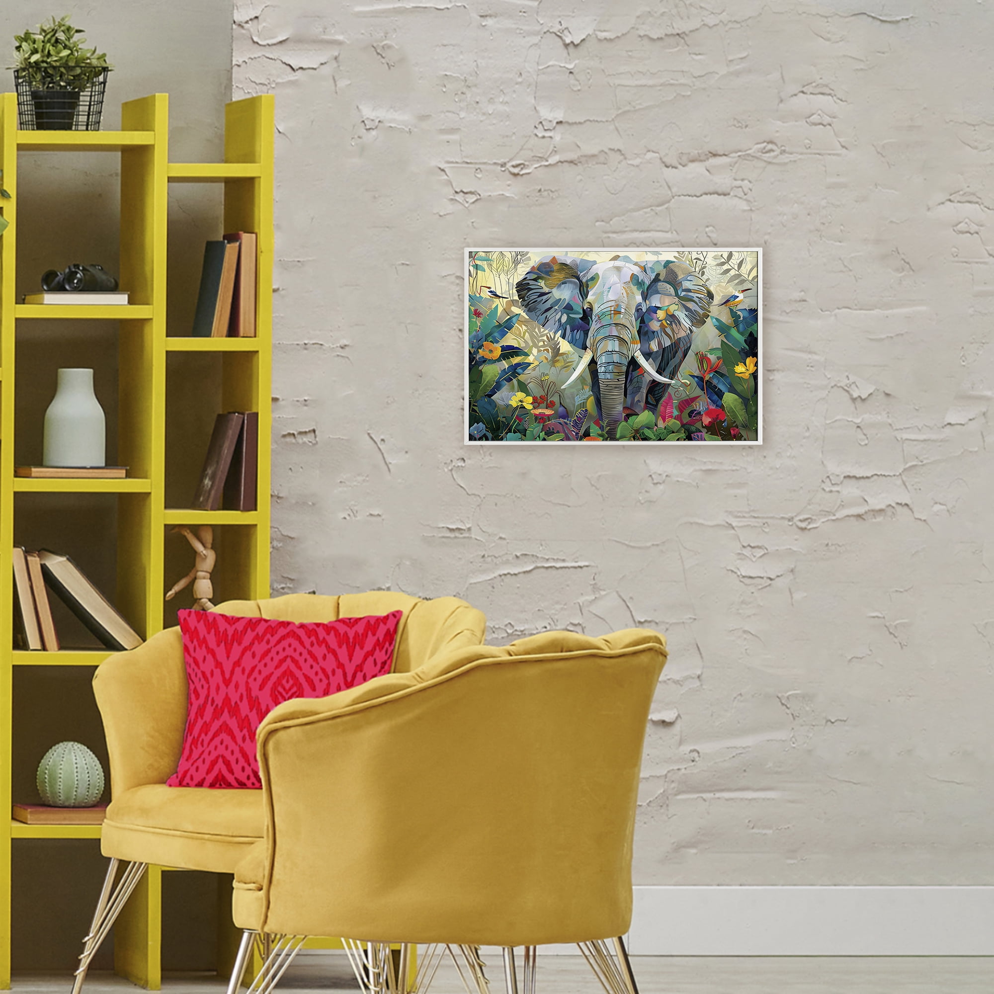 Stupell Industries Elephant's Realm in Tropical Bloom White Framed Giclee Art, design by Lazar Studio