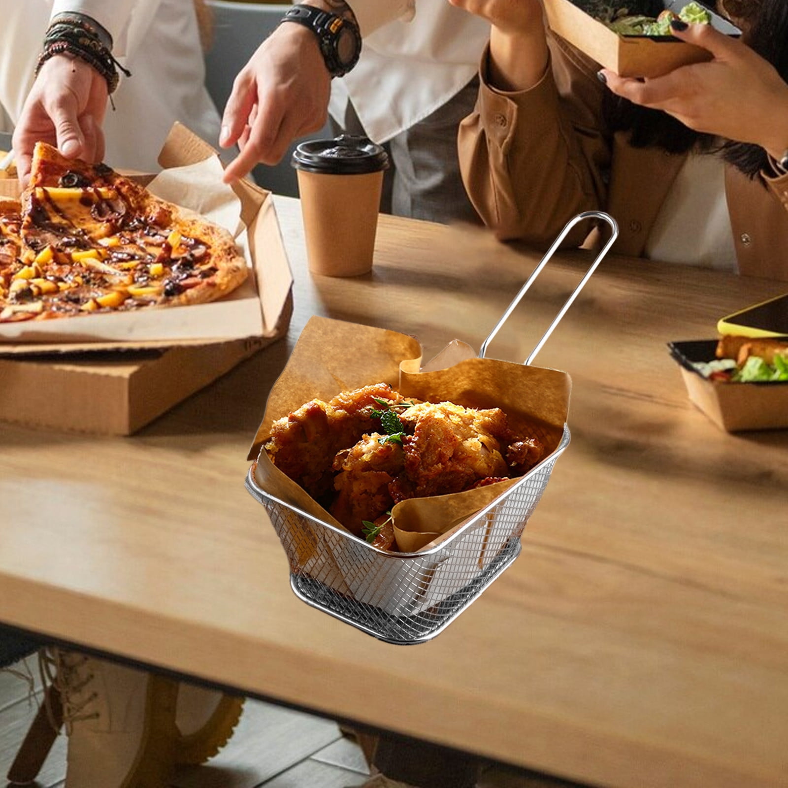 Lot De 12 Paniers à Frites En Acier Inoxydable Avec Poignée - Mini Paniers Service Noir Pour Frites, Crevettes Et Snacks
