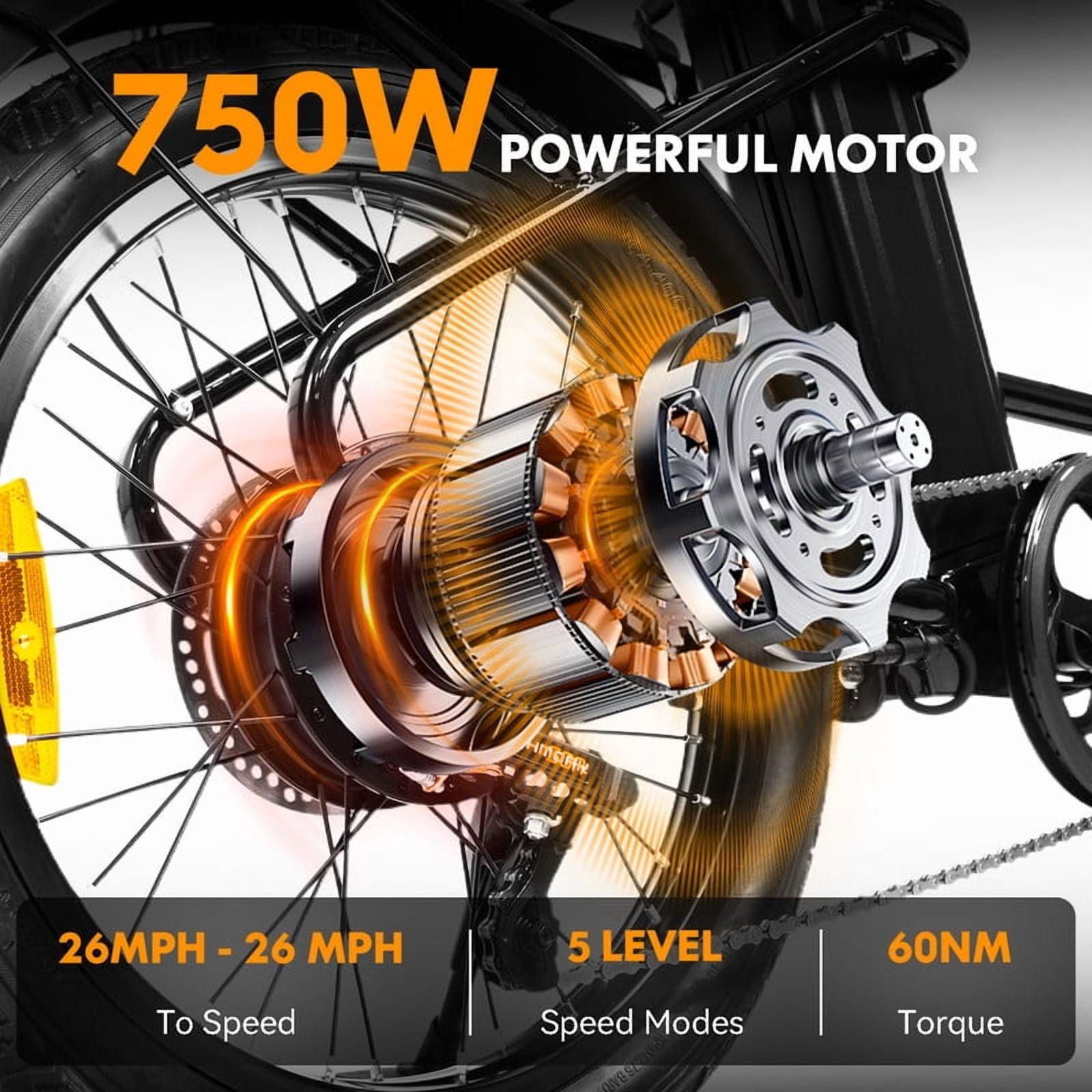 750W Motor 26MPH YYG Electric Bike for Adults,Electric Cargo Bike 32 Miles Long Range Ebike for Adult,48V 10Ah Battery Electric Bicycle 20" Fat Tire 5 Speed Modes E-Bike