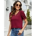 thumbnail image 7 of ZHENWEI Women Puff Short Sleeve Shirts Casual Lace Keyhole Back Blouse Crew Neck Soft Tunic Top for Summer, 7 of 7