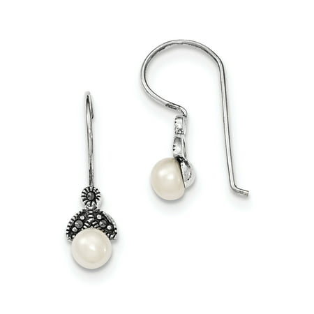 Sterling Silver Marcasite Ribbon - Sterling Silver FW Cultured Pearl Marcasite Earrings