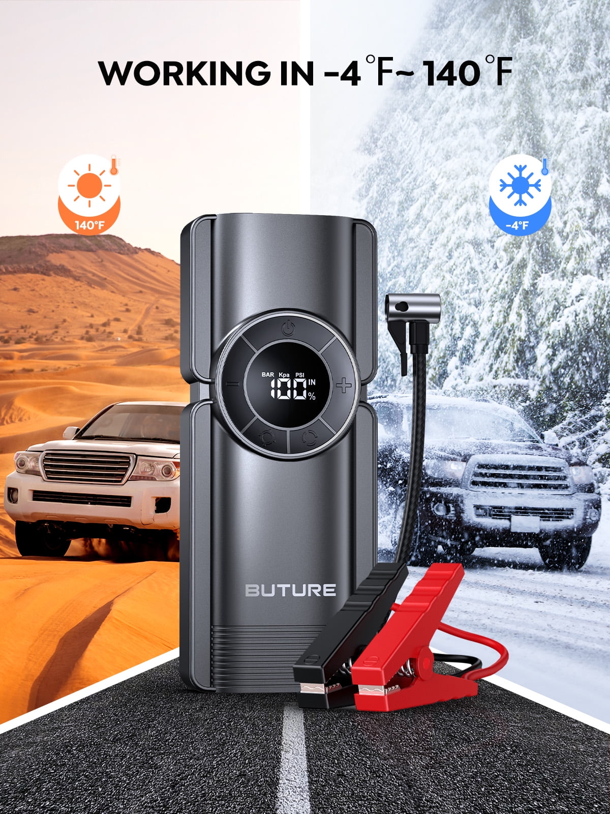 BUTURE 4000A Jump Starter with Air Compressor 150PSI, Portable Car Battery Booster, 12V Power Bank Jump Box for Gas & Diesel Engines