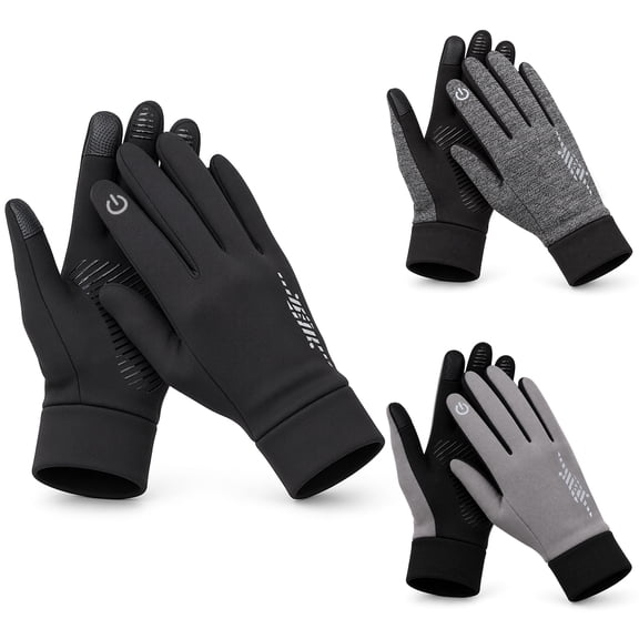 Bocaoying 3 Pairs Winter Gloves for Men Women, Thermal Touch Screen Fleece Lined Gloves with Non-Slip Silicone Palm, Waterproof Windproof for Cycling Running Driving Hiking, Black, M