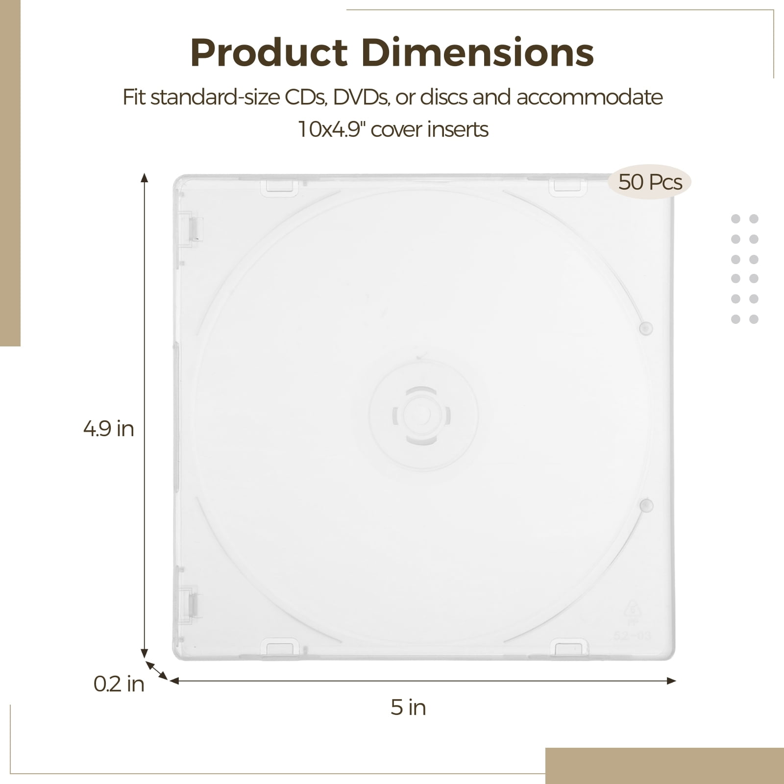 50 Pcs CD Jewel Cases, Clear Single Disc Cases with Transparent Insert Sleeves, Plastic CD DVD Protective Covers, Standard CD Storage Cases for Replacement