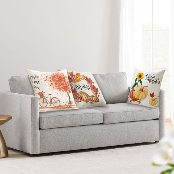 Aihimol Happy Fall Y'all Pumpkin Decorative Throw Pillow Covers 18 x 18 , Autumn flax Maple Leaf Porch Patio Outdoor Pillowcase, Farmhouse Thanksgiving Cushion Case Home Decor