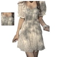 thumbnail image 4 of Slatcetga Women Puff Sleeve Floral Dress Fashionable Beautiful Gentle Soft Breathable Lady Dress for Summer Short Style S, 4 of 8