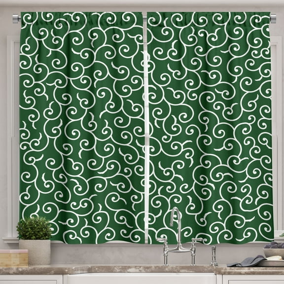 Ambesonne Green Kitchen Curtains, Japanese Pattern, 55"x39", Emerald White