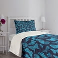 thumbnail image 5 of Ambesonne Blue Quilted Bedspread Set 2 Pcs, Hand Drawn Butterflies, Twin Size, Pale Blue and Dark Blue, 5 of 6