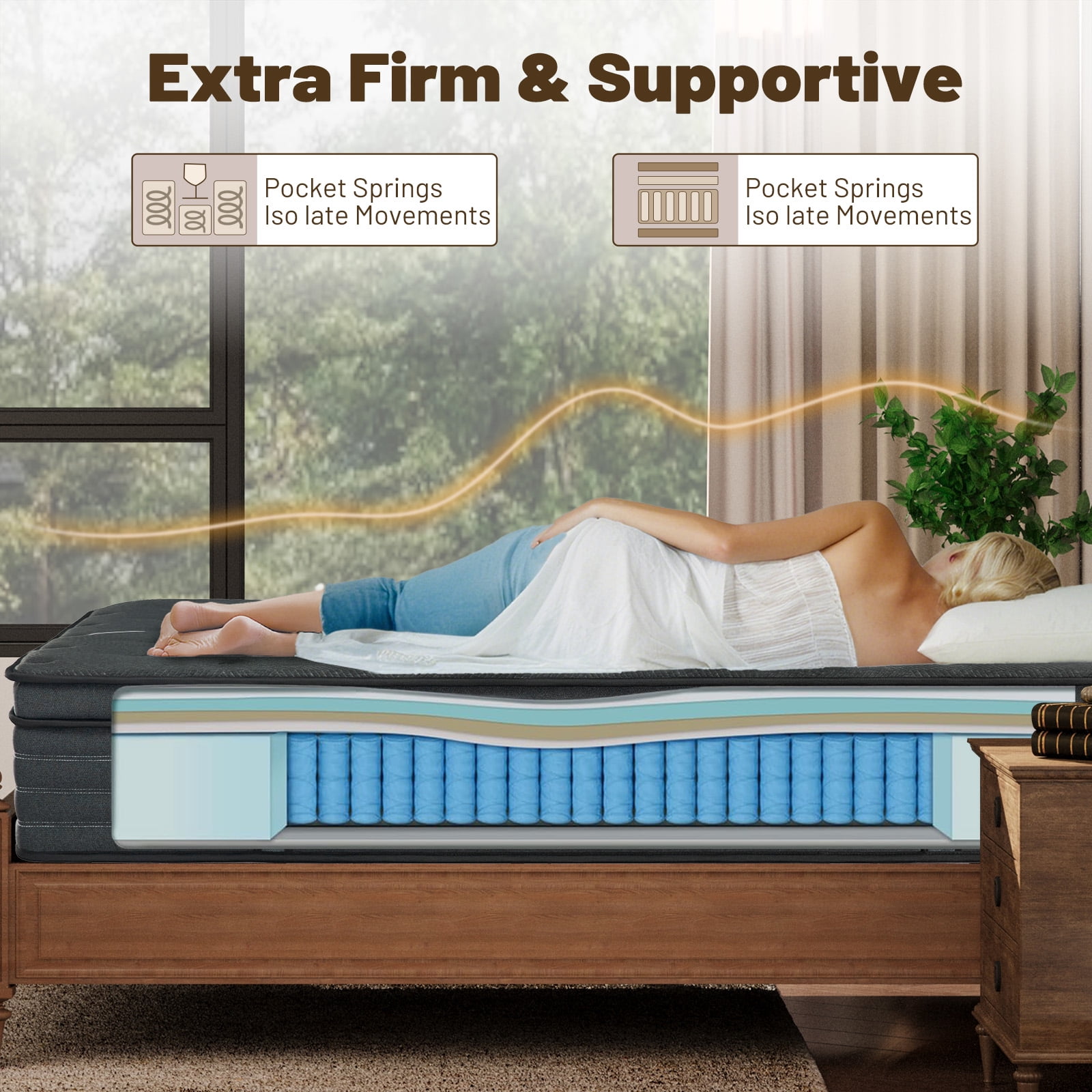 Newpearl 14 Inch Extra Firm Hybrid King Mattress, Foam Encased Edge Support, Motion Isolated, Pressure Relief (14, King)