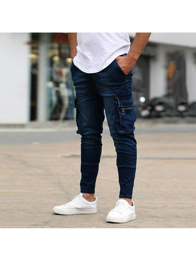TIANEK Pants & Leggings,Men's Fashion Solid Denim Trouser Distressed Jeans Pants Streetwear - Walmart.com