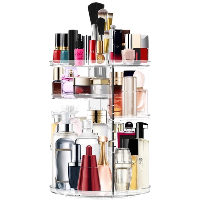Organizador de maquillaje giratorio 360, organizador de cosméticos, carrusel de maquillaje ajustable, soporte giratorio, caja de almacenamiento de cosméticos de gran capacidad, organizador de brochas