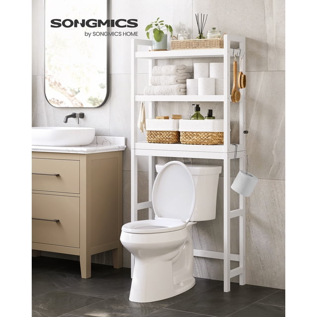 SONGMICS Mueble para Inodoro, Estante sobre Inodoro, Estantería de 3 Niveles, Estante Ajustable, Blanco Nube