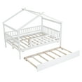 thumbnail image 5 of Bellemave Full Size House Bed with Trundle Playhouse Platform Bed Wooden House-shaped Bed Frame with Fence Guardrail and Roof Tent Beds  (White, Full Size), 5 of 9
