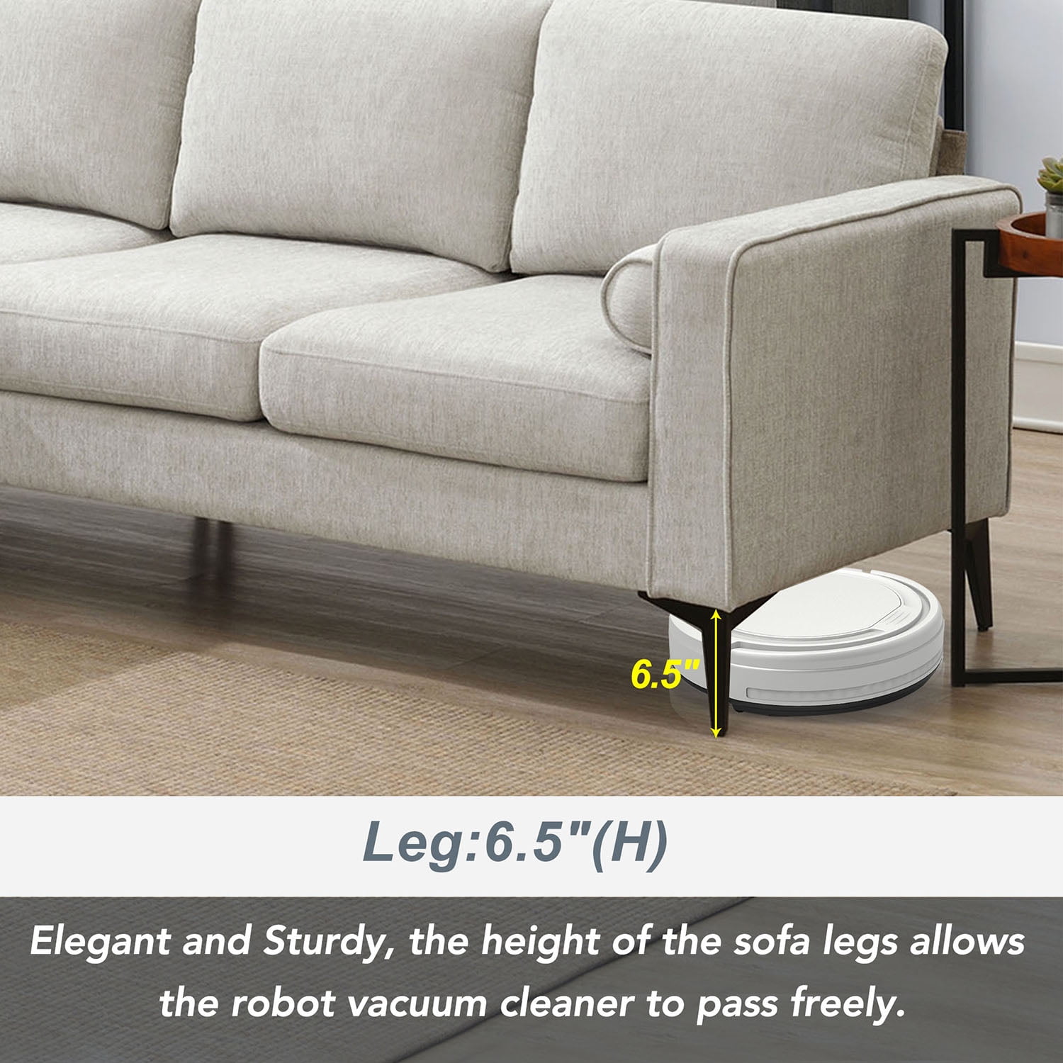 Kadyn 86" Convertible Sectional Sofa, Modern Chenille Fabric Sofa with Reversible Chaise and 2 Pillows, L-Shaped 3-Seat Sofa for Apartment, Beige