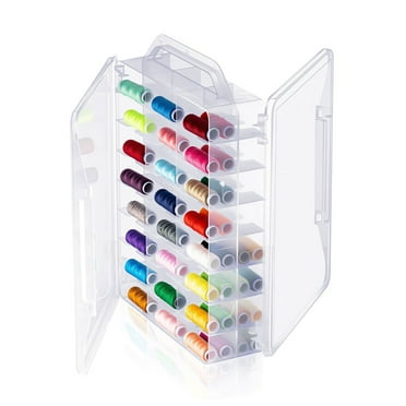 Sewing Box Organizer Double Sided Thread Box Storage Clear Plastic Organizer Box for Embroidery and Sewing Threads Craft Storage Box 46 Grids