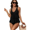 thumbnail image 1 of Beautyin Womens V-neck Ruffle Tankini Tops Layered Padded Swimsuits Top UPF 50+ Flowy Bathing Suits Swimwear Top Only, 1 of 6