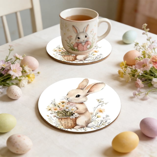 Costeam Easter Bunny Heat Resistant Cup Mat Decorative Trivet For Dining Table And Home